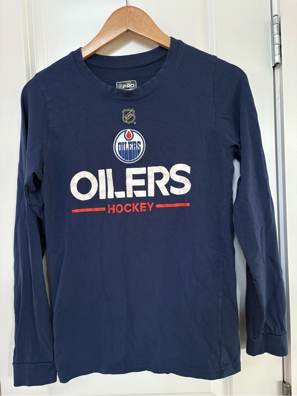 Edmonton Oilers Logo Navy Long-Sleeve Kids Hockey T Shirt XL Fanatics